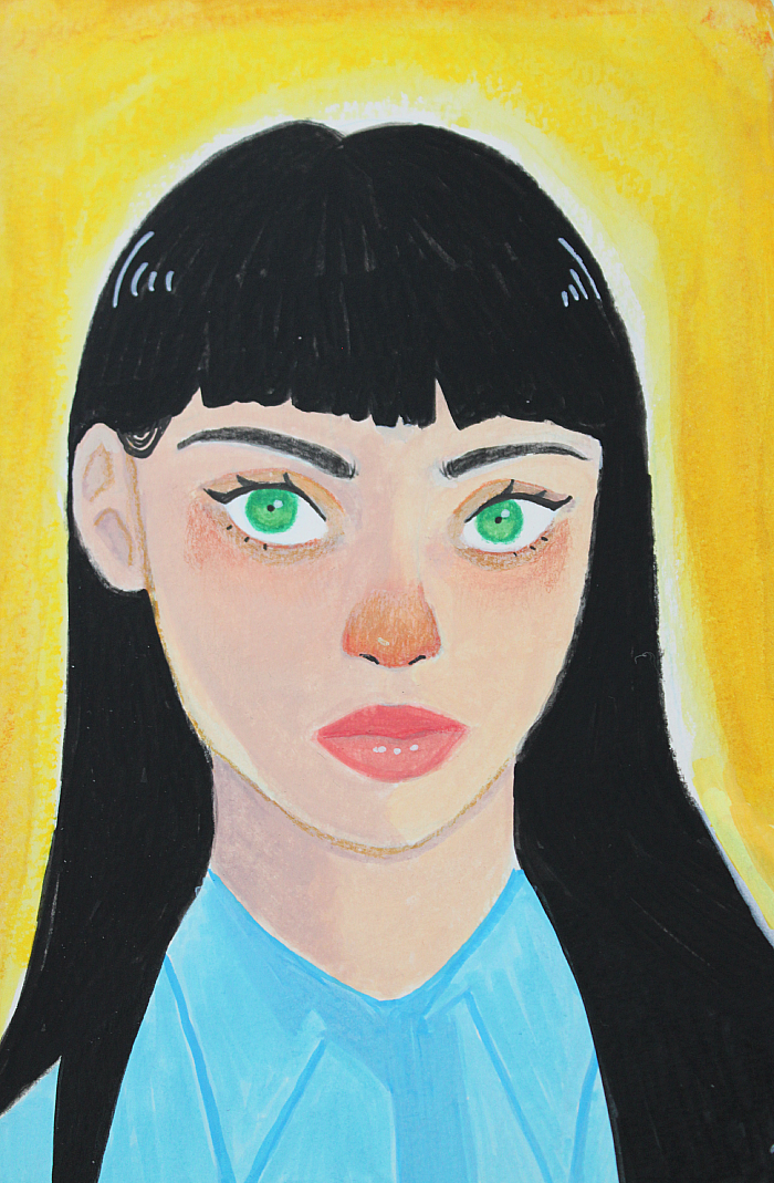 portrait; mixed media: gouache, acrylic markers and pencils